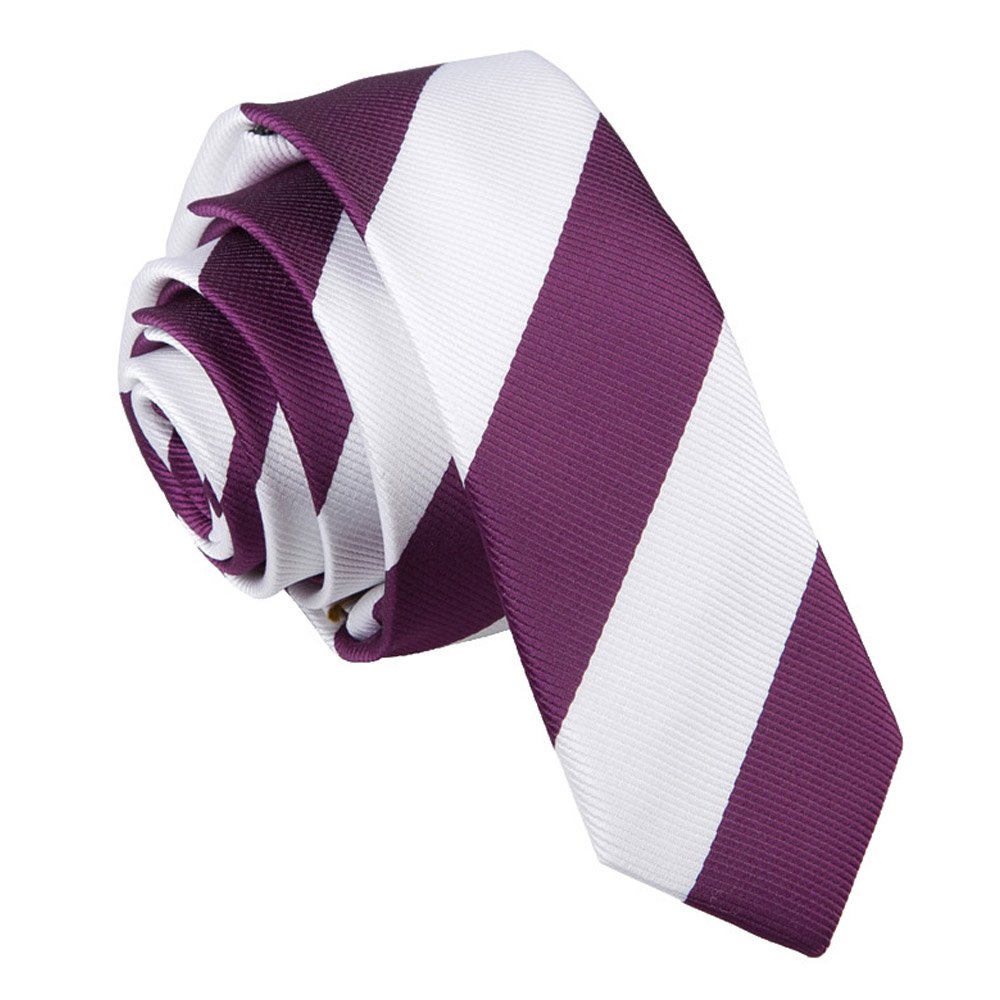 DQT Mens Striped Skinny Tie - 5cm Width Necktie - Wedding, Business & Formal - Purple and White