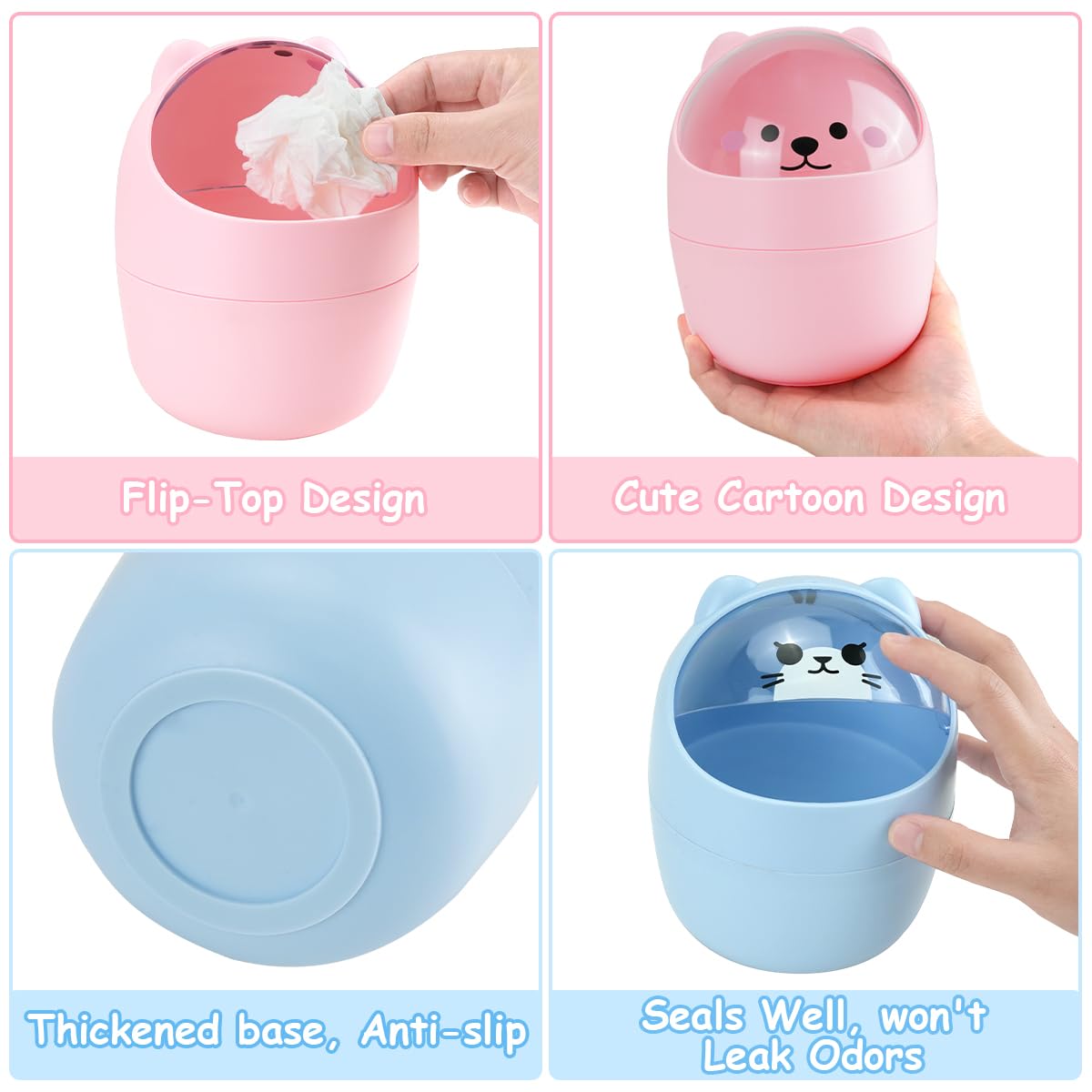 Cute Mini Trash Can, Small Trash Can with Lid for Kitchen