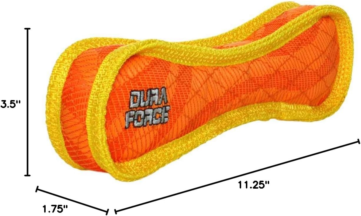 DURA FORCE - Durable Woven Fiber Dog Toy - Multiple Layers. Made Durable, Strong & Tough. Interactive Play (Tug, Toss & Fetch). Machine Washable & Floats (Bone Orange, Large 2 Pack)
