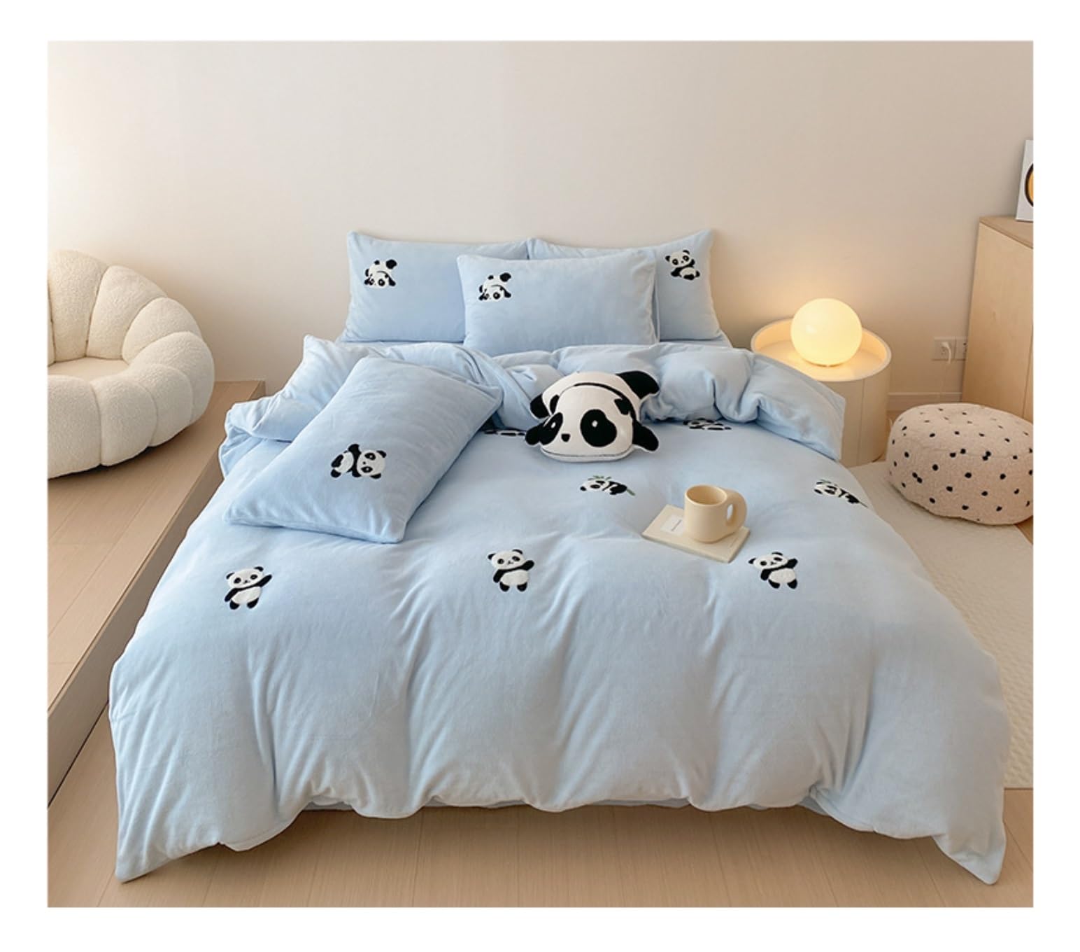 Draps et taies d'oreiller haut de gamme sur parure de lit double brodée bleu 2m