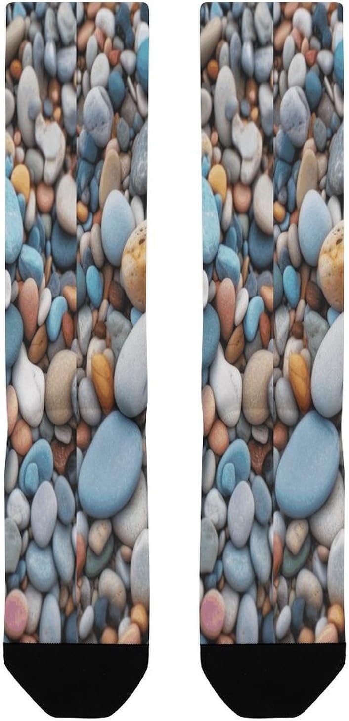 Beach Colored Pebbles Mid-Calf Socks Women Warm Knee High Socks Cozy Hiking Skiing Soft Boot Mid Calf Stocking Unisex