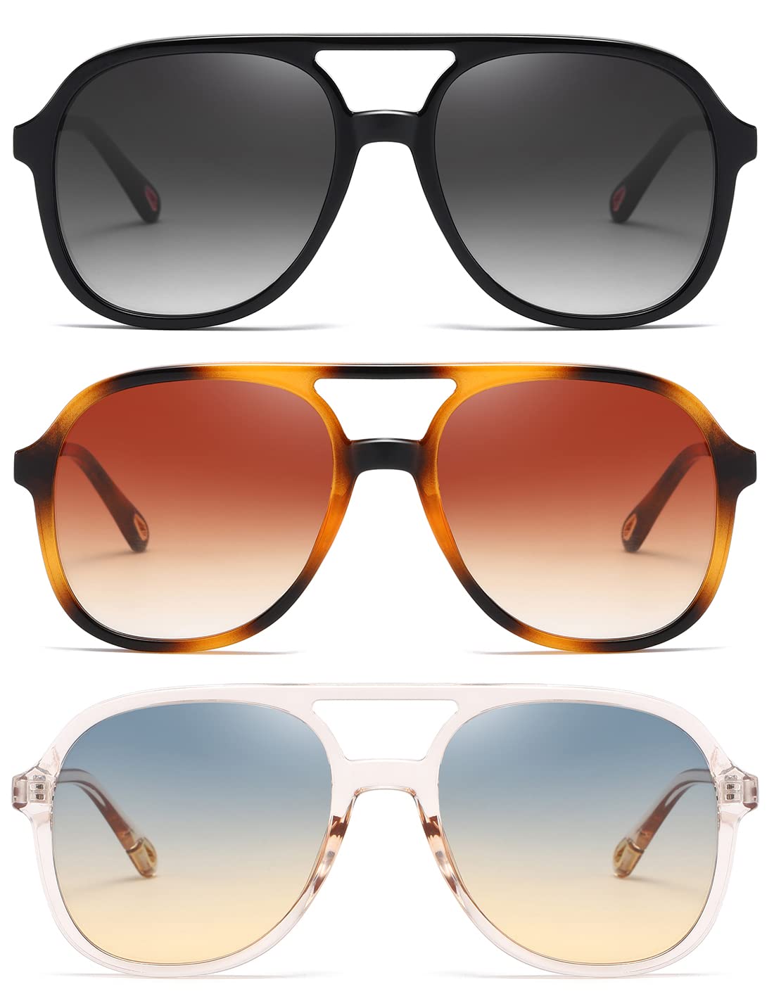 MASDUN Retro Square Aviator Sunglasses Womens Mens 70s Stylish Vintage Double Bridge Sun Glasses