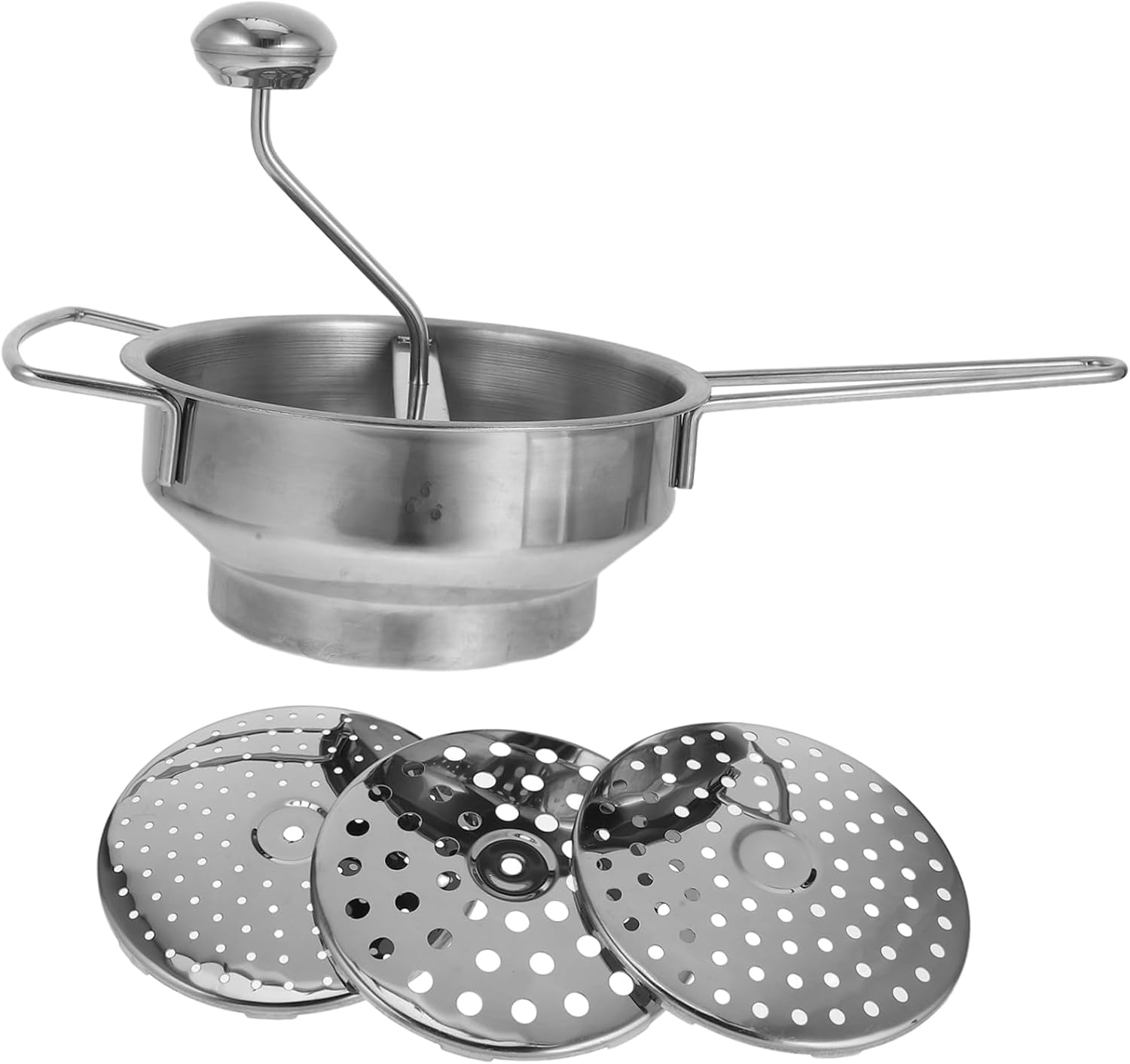 VALICLUD 1set Stainless Steel Potato Masher Ergonomic Handle for Effortless Mashing of Potatoes Carrots and Fruits Easy to Clean Manual Food Mill Interchangeable Discs