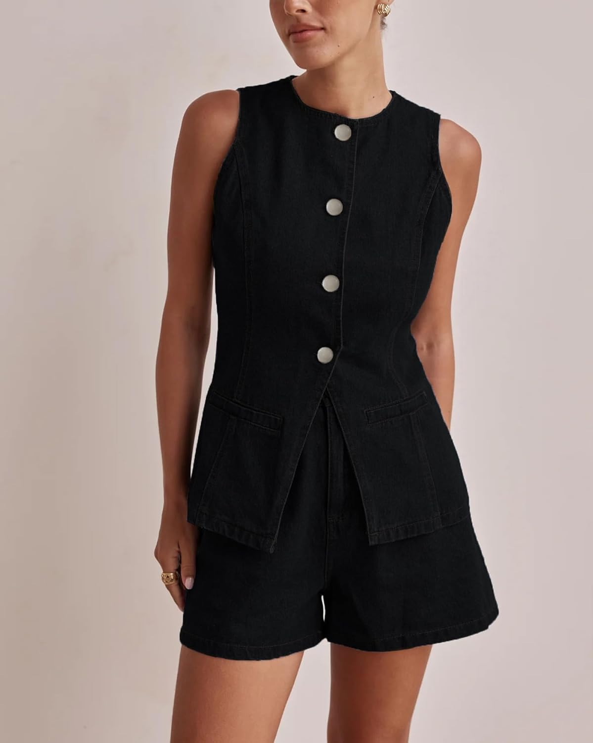 Kedera Women's Button Down Denim Vest Sleeveless Tank Tops Crew Neck Slim Fit Jean Jacket Waistcoat with Pockets - Image 4