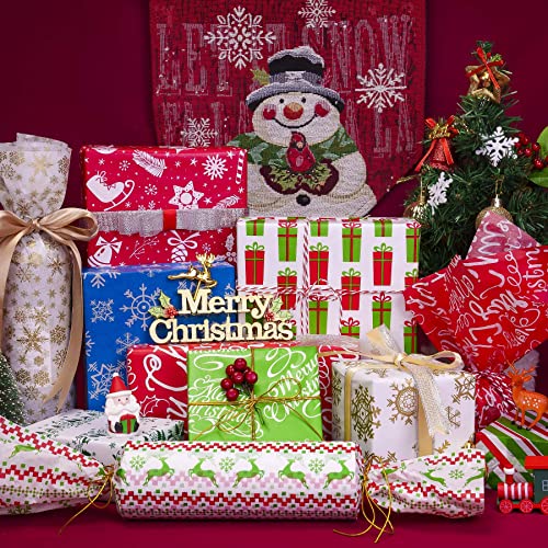 Image of Larcenciel Christmas Tissue Paper, 100 Sheets Glossy Tissue Paper for Gift Bags and Wrapping, Colorful Gift Wraps for Christmas, Holiday, Xmas, New Year, Birthday, Crafts, Art Packaging,19.7x13.8