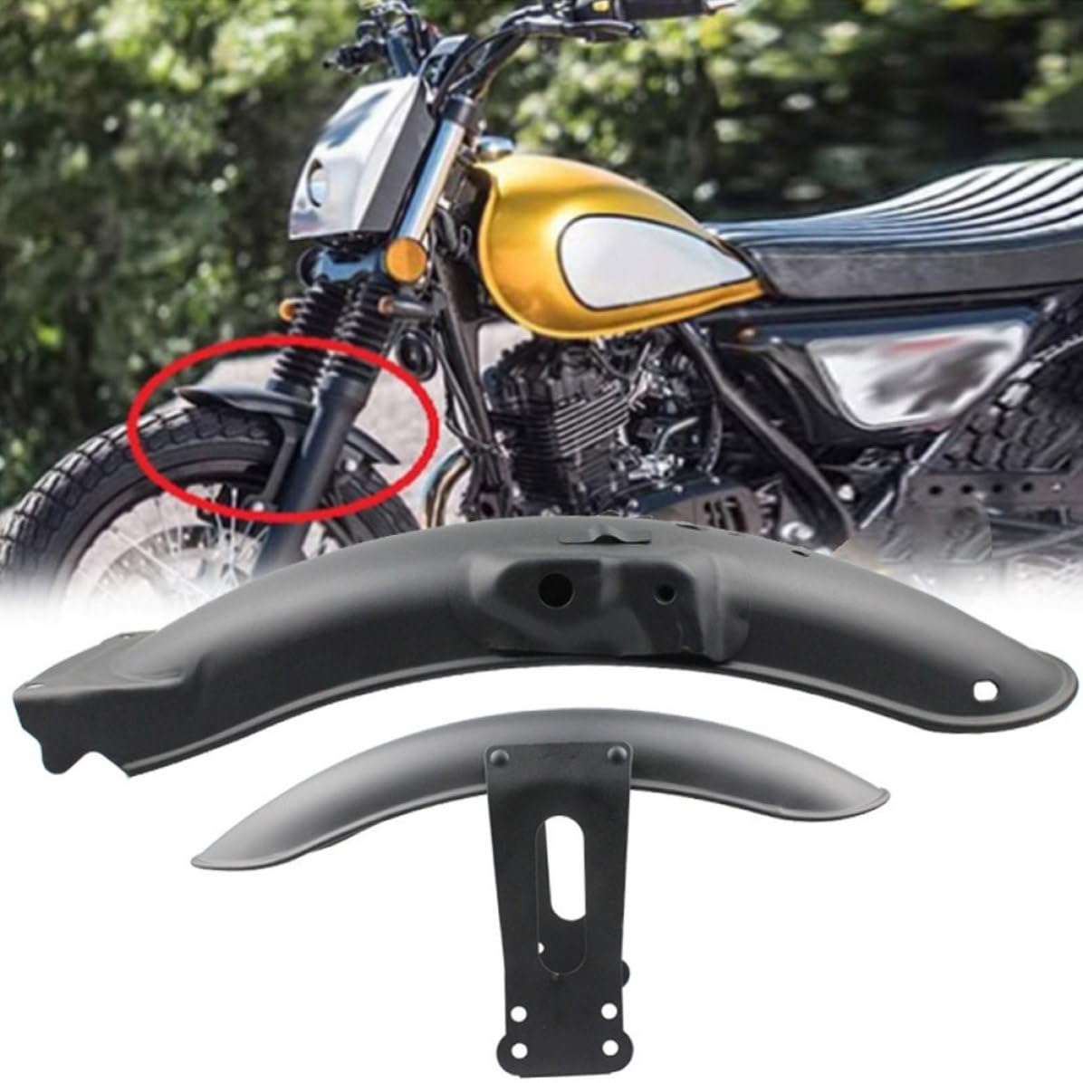 POPETPOP Motorrad Schutzblech Satz Vorne und Hinten aus Eisen in Schwarz Langlebiger Spritzschutz und Vorderrad Schmutzfänger für Retro Motorrad