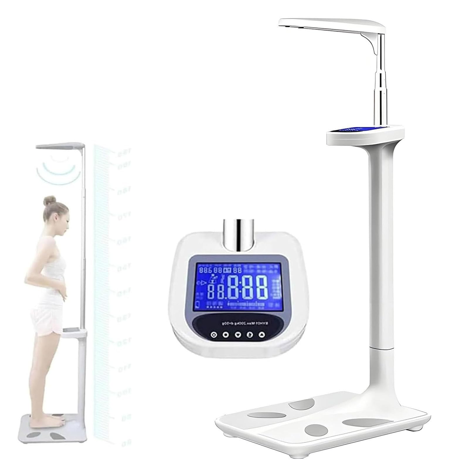 Wielofunkcyjna waga BMI do pomiaru masy ciała, inteligentny analizator składu ciała, do domowej siłowni szpitalnej, udźwig 440 funtów, wzrost 90-195 cm