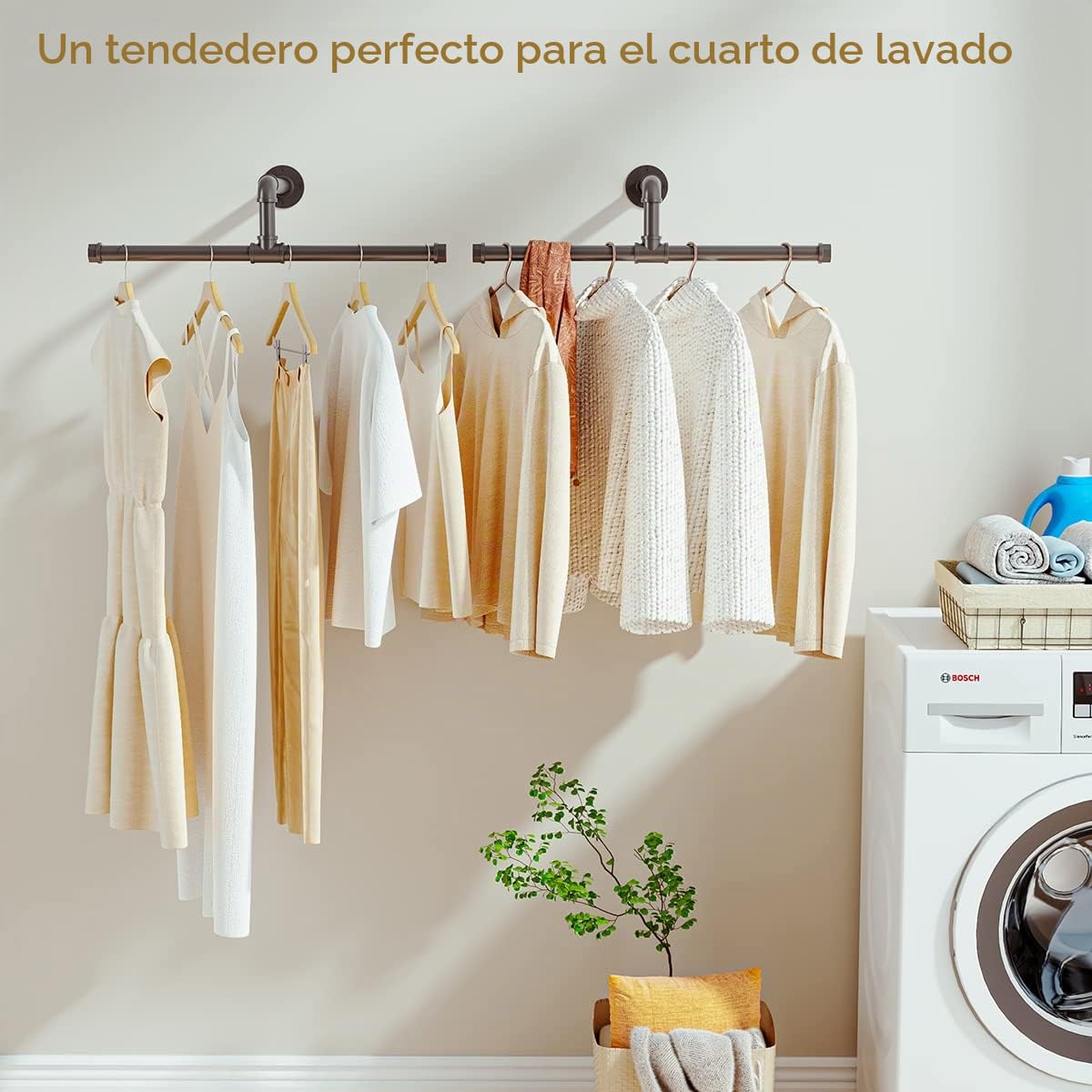 FANHAO Perchero de Pared, Barras de suspensión para Ropa de tuberías industriales, Ahorro de Espacio, 92 x 30 x 7,5 cm, Capacidad de 50 kg, fácil instalación-Juego de 2