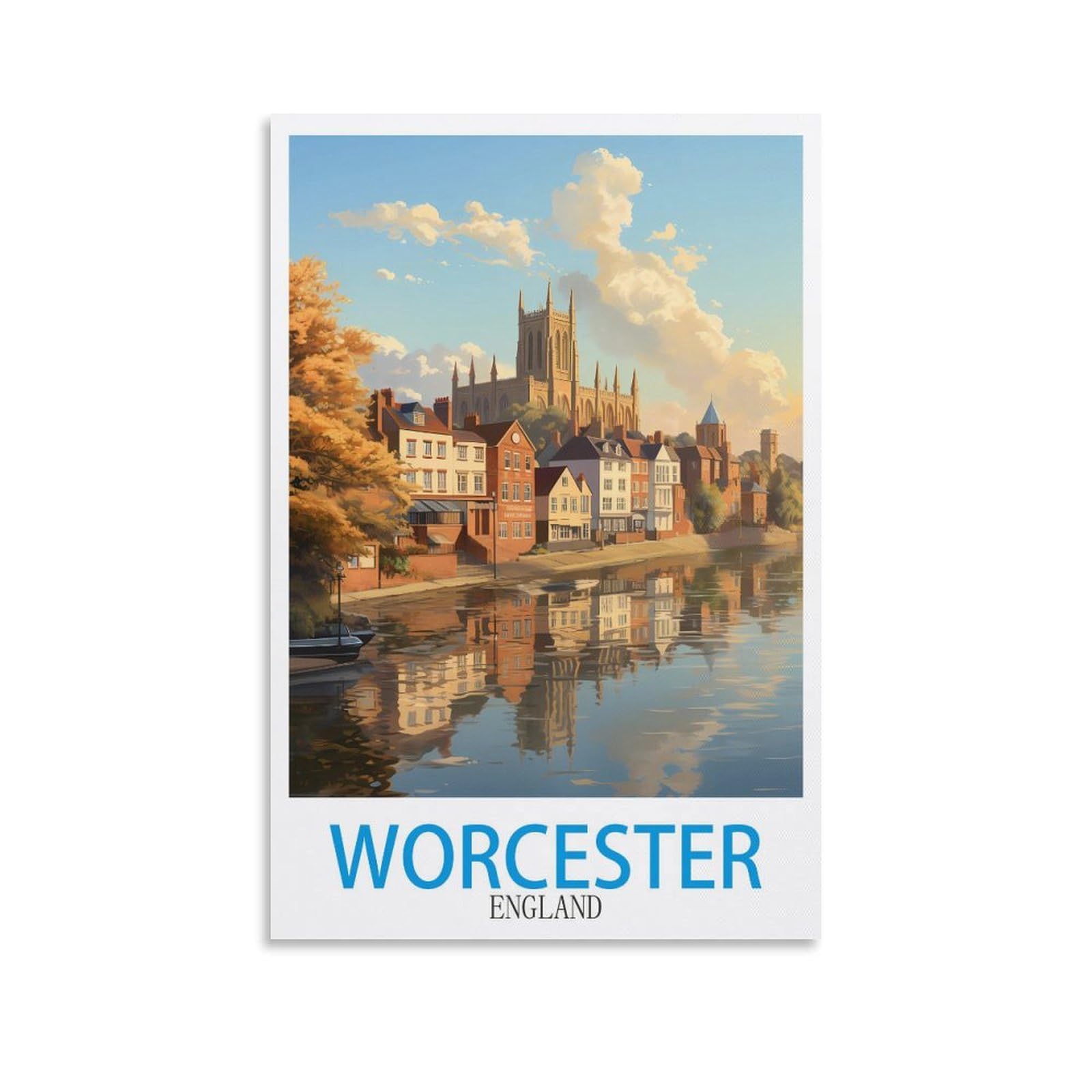 ZBBGGOZ Worcester England Vintage Travel Poster 16x24inch(40x60cm) Canvas Wall Posters And Art Picture Print Modern Family Bedroom Decor