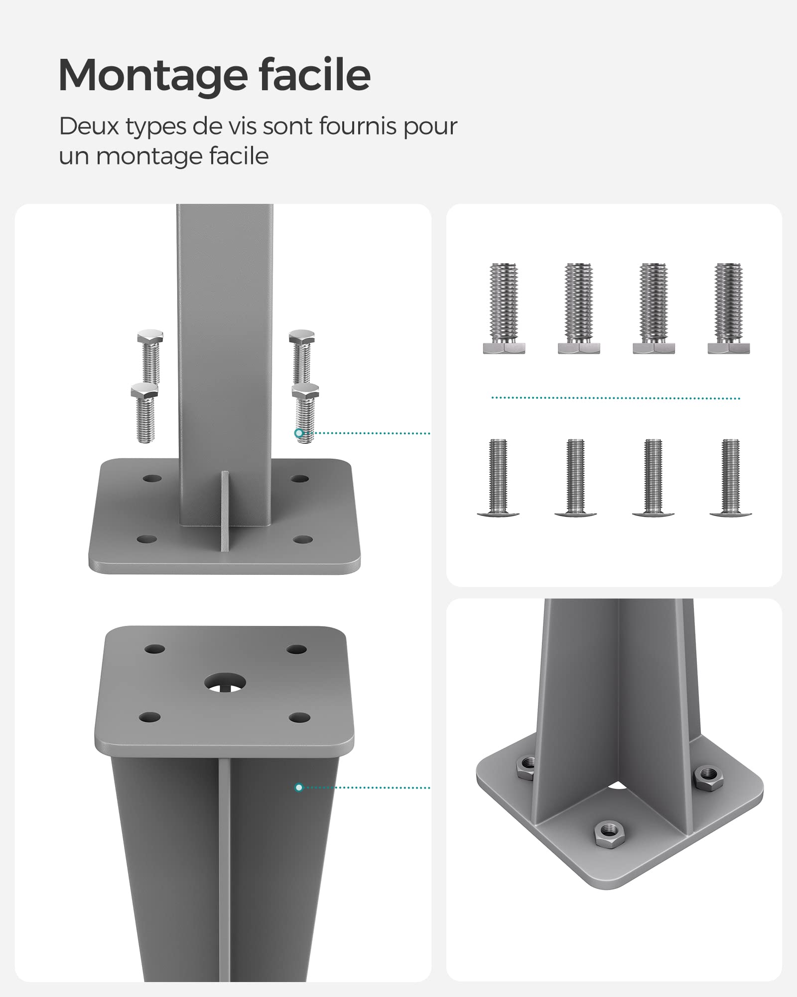 SONGMICS Piquet de Sol pour Store Latéral, Ancrage de Terre, Accessoire de Fixation, Compatible avec Stores Latéraux de SONGMICS avec Poteaux de Support en Aluminium, Gris GSA001