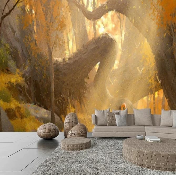 Papier peint forêt 3D panoramique pour agrandir votre salon et habiller un mur TV de 400x280 cm