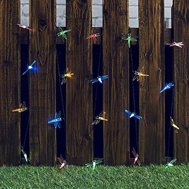 shinymolly Dragonfly Solar Lights Outdoor, 2PACK 19.6FT 30 LED Dragonfly Decorative String Lights, 8 Modes Solar Powered Fairy Lights for Patio Garden Yard Fence Wedding Christmas Party, Multicolor