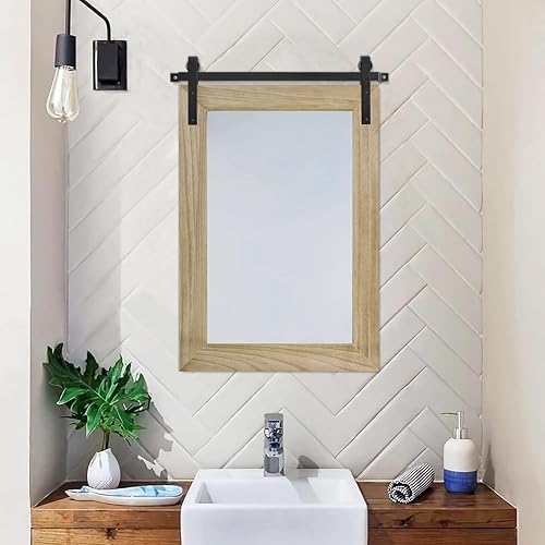 Miniatura 3 de AAZZKANG Espejos rústicos para pared, espejo rectangular grande para puerta de granero con marco de madera para baño, dormitorio, sala de estar,