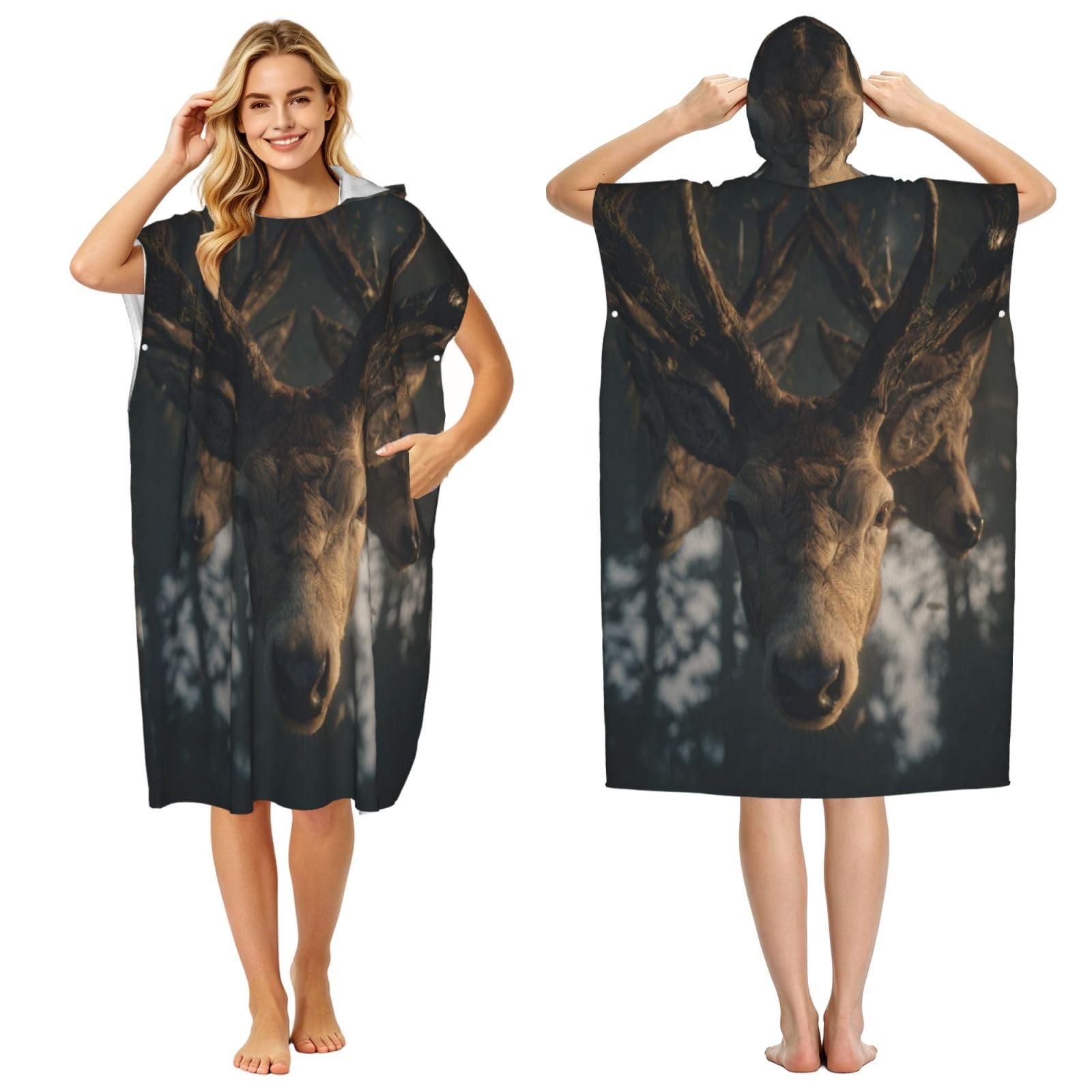 DTHKJNLSF Deer Head Adult Hooded Beach Poncho Towel