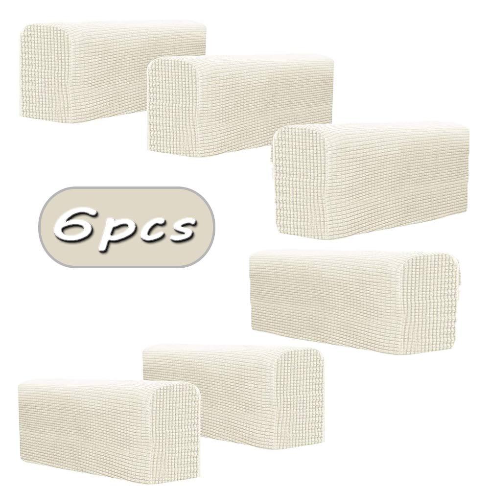 Ezoon Square Sofa Arm Cover Stretch Leather Chaise Lounge Armrest Cover Protector Wide Couch Armchair Recliner Slipcover Kid Cat Dog Garden Furniture Cover 6pcs cream