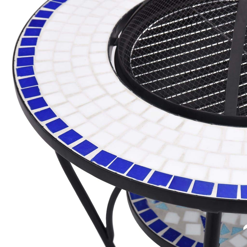 vidaXL Mesita de Jardín con Brasero Mesa de Exterior con Estufa de Candela Fuego Calentador Barbacoa Llamas Fuego Mosaico Cerámica Azul Blanco