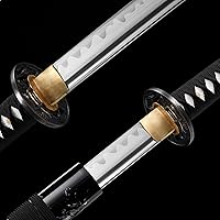 Vista 3 de Espada Katana Tradicional Forjada a Mano con Templado de Calor/Arcilla Verdaderas Katanas de Acero al Carbono 1060/1095 T10, Afilar, Espiga