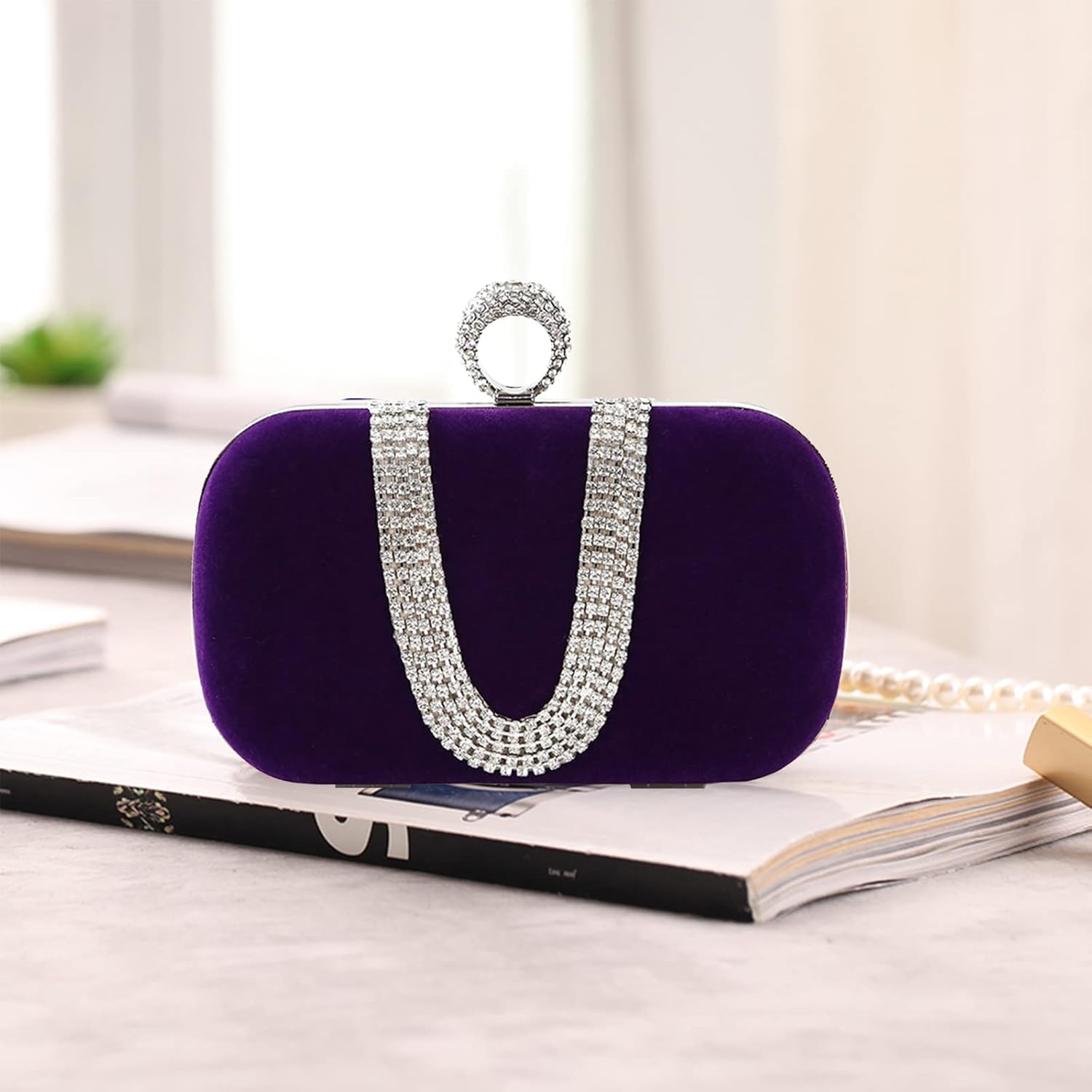 CORIOS Women Velvet Evening Bag Sparkly Rhinestone Clutch Bag Bridal Wedding Purse Charming Glittering Handbag