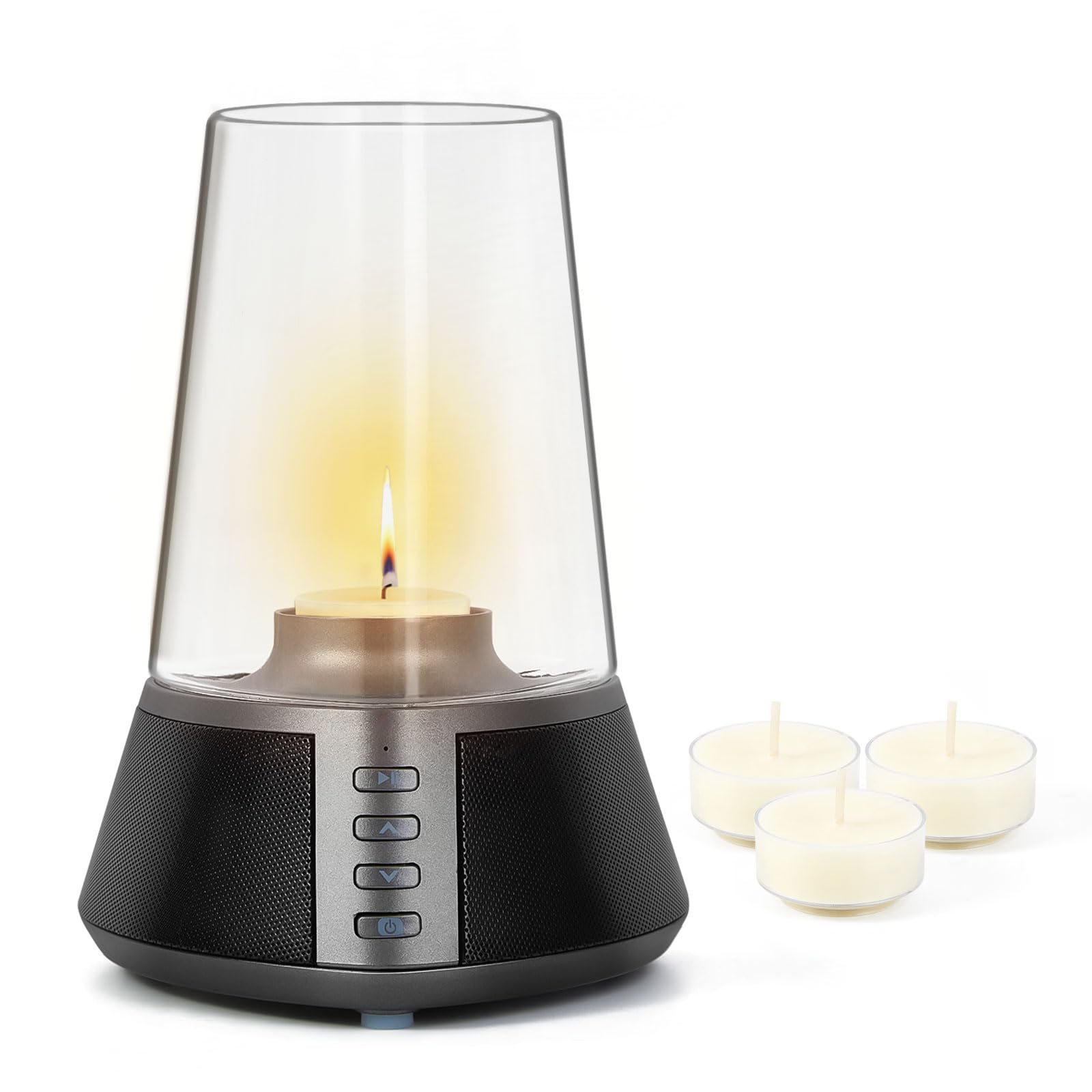 Mufoli Candlelight holder Bluetooth Speaker, Portable Wireless Speaker with Candle holders,10W Powerful 360° Sound Speaker, TWS Pairing, SD Playback,Real Clear Glass Cover, for Home Decorations