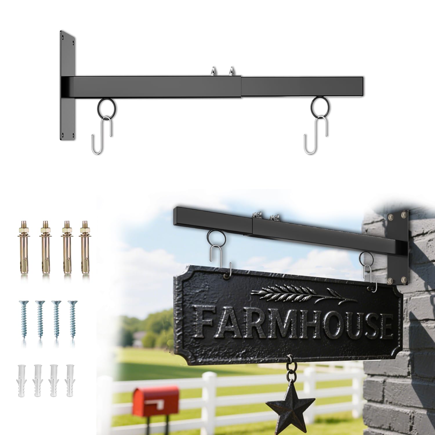 Katywixu 20"-28" Scalable Hanging Sign Bracket, Sign Brackets Hanging Sign Outside for Home Office Classroom