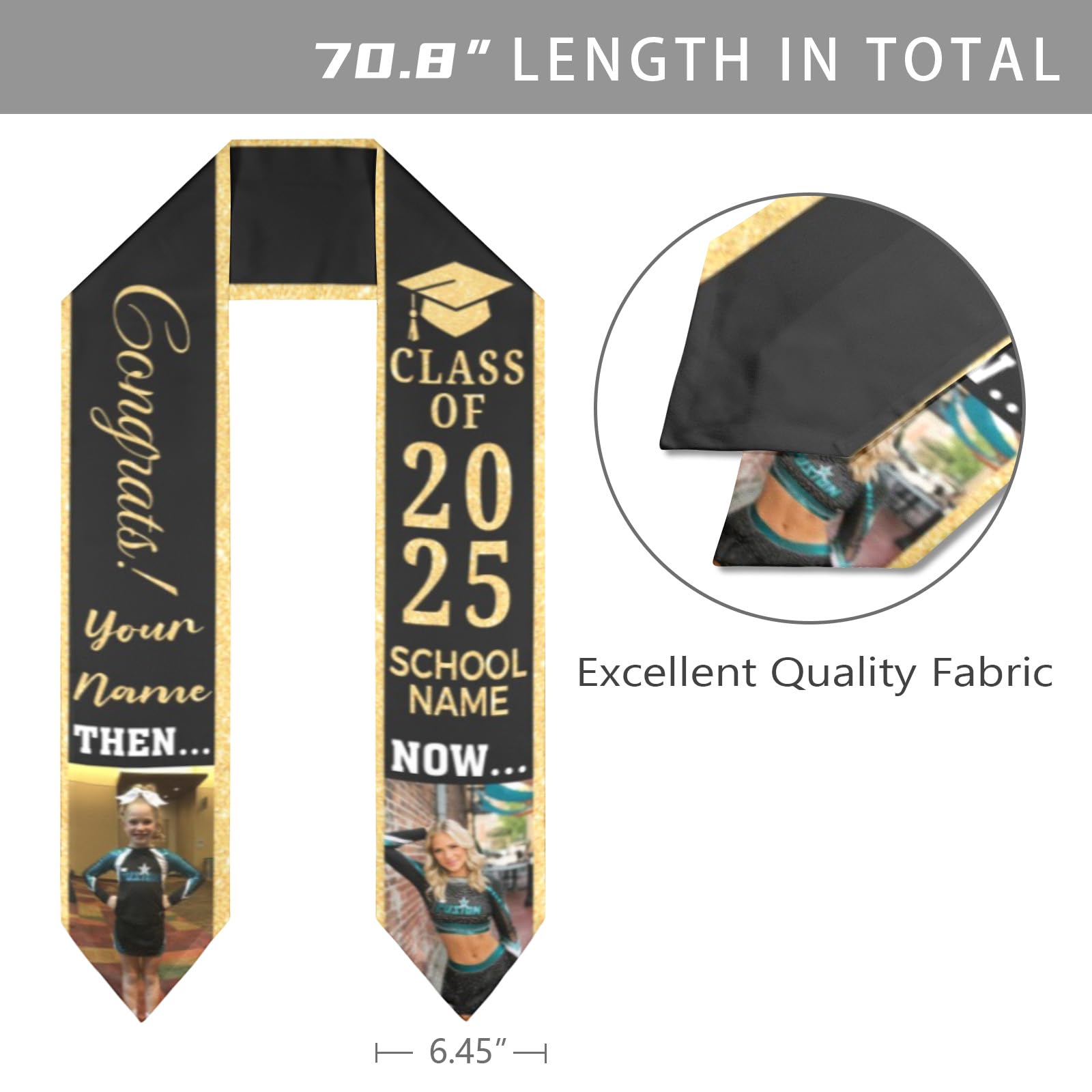 UNIPROSIGNS Personalized Graduation Stoles with Picture Text Grad Name and School Name Two-Sided, Stole Class of 2025#1
