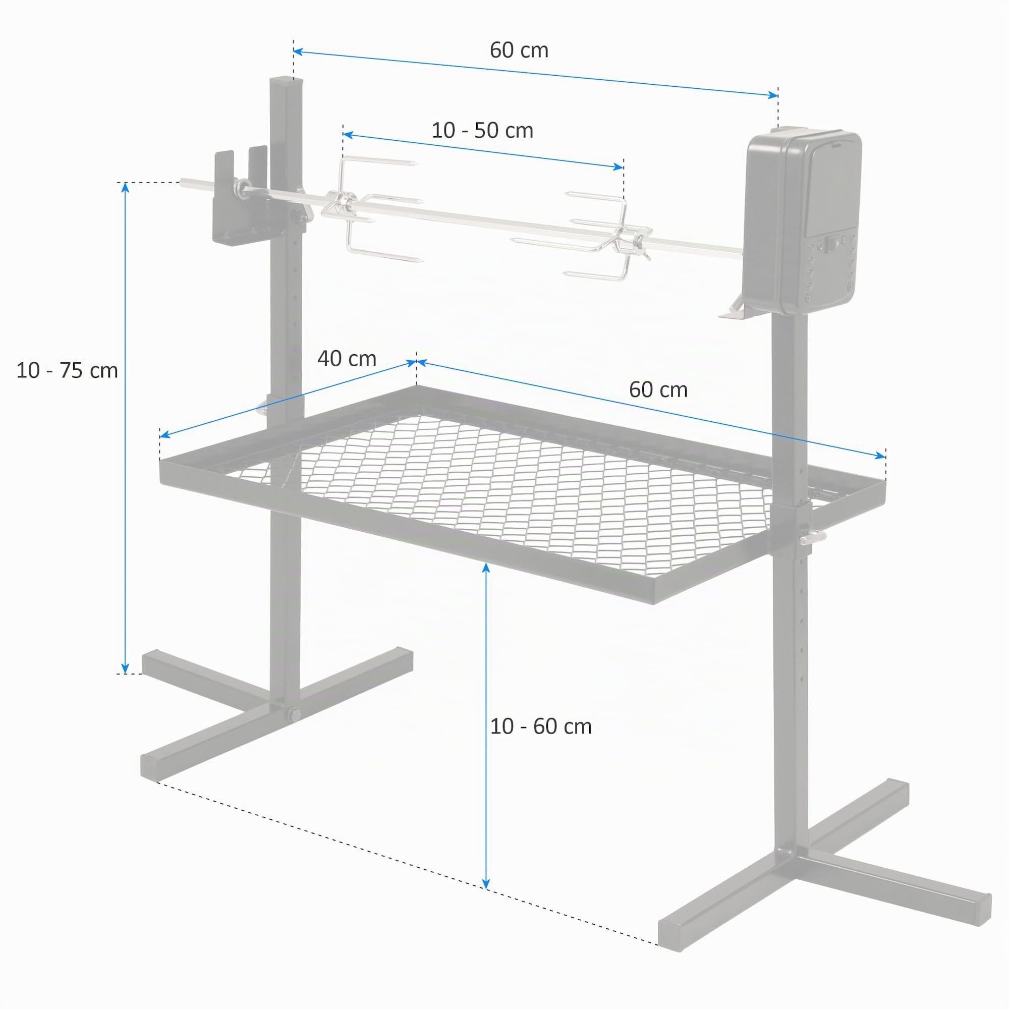 BBQ-Toro Asador Eléctrico Giratorio con Bastidor Portátil I 70 cm I 2 Agujas para Carne y Motor a Pilas I Acampar I Fogata