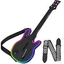 Lyvix Wireless Guitar Hero Controller with RGB Lighting, Compatible with PS4/PS3/PC, Supports Guitar Hero 3/4/5, Rock Band 1/2, Clone Hero, Fortnite Festival, Checkered Strap & Audio Jack - Black Checkered