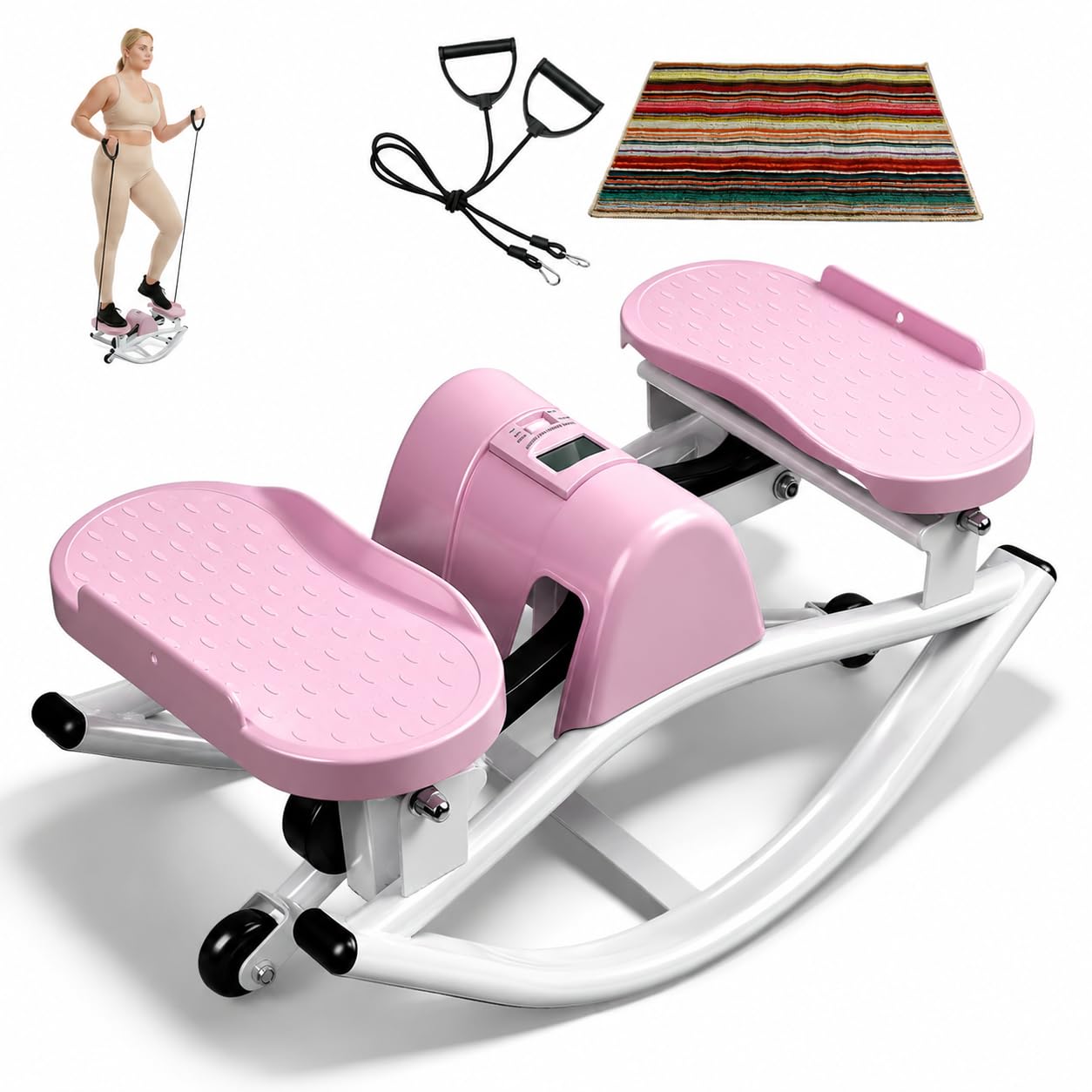 Rock Stepper for Home Workout, Side-to-Side Stepper Machine with Resistance Bands &amp; Digital Display, Low-Impact Lateral Stepper for Full Body Exercise, Compact Quiet Cardio Equipment for Apartment/Gym