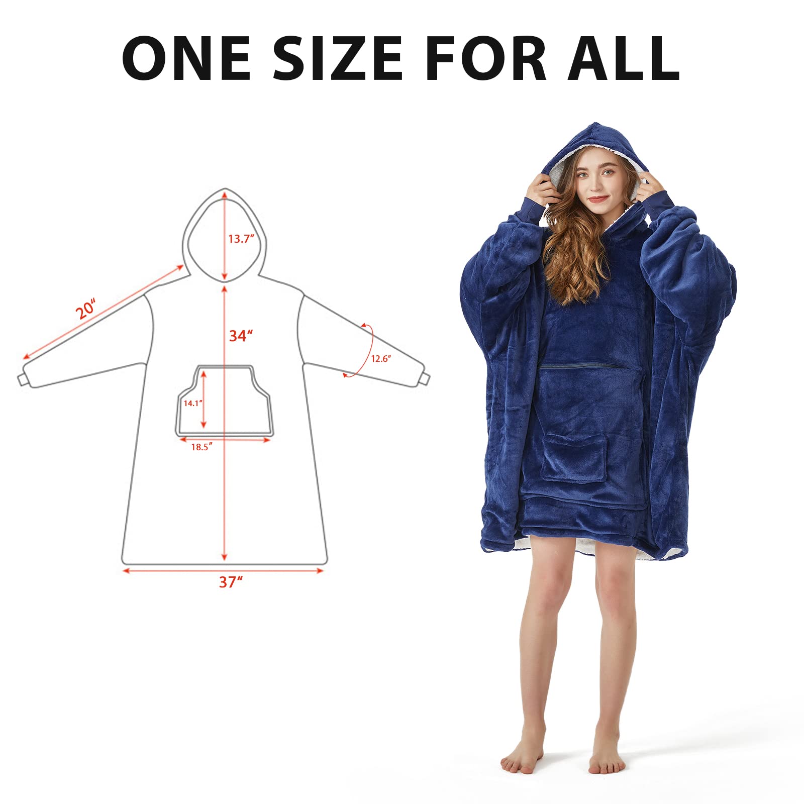 Homemate Packable Wearable Blanket Hoodie - Storable As Pillow, Warm Sherpa & Flannel, One Size Fits All - View #8