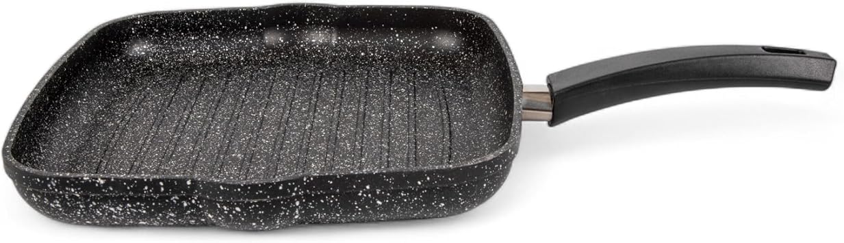 Deconox Aluminum Casting Square Grill Pan | Granite Coating With Nonstick Surface | Ideal Kitchen Grill for Meat, Chicken and Vegetables | 29cmx29cm Black