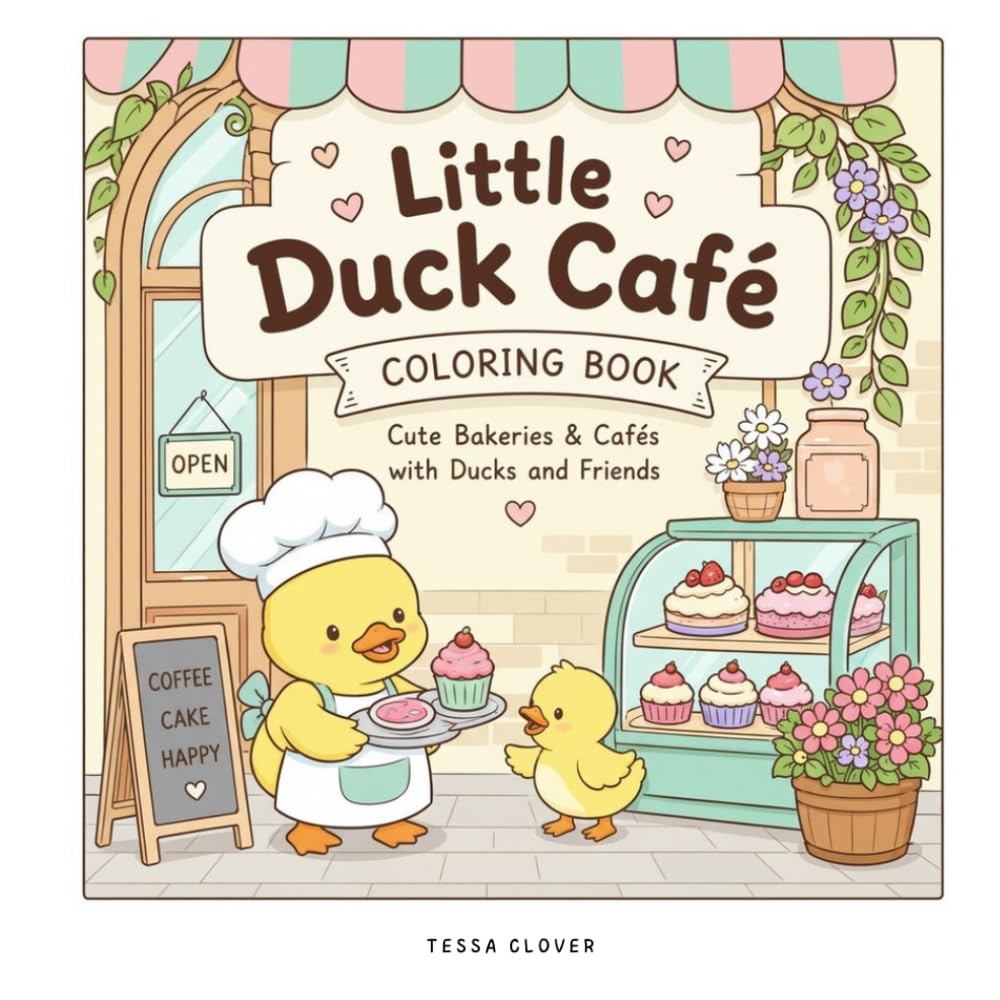 Little Duck Cafe: Coloring Book for Adults and Teens Featuring Cozy Bakery Adventures with Adorable Ducks
