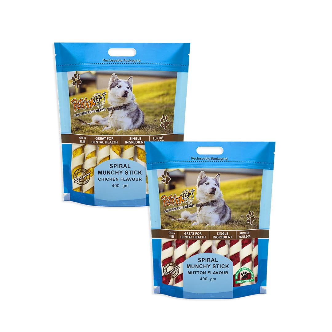 Petrix Flavored Spiral Munchy Sticks- 400g, Dog Chew Sticks, for Healthy Teeth and Gums | All Life Stages & All Breeds-Dog Treats (Chicken & Mutton) (B0CJ6PCR8B) Amazon Price History, Amazon Price Tracker