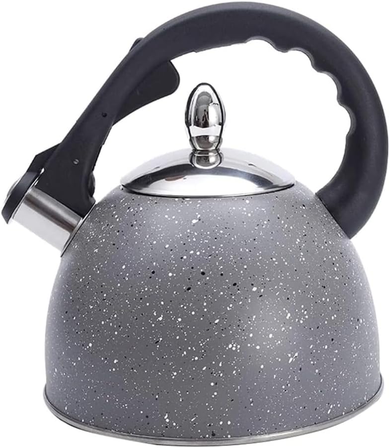 笛吹きティーケトル、ステンレススチール製斜めハンドル、耐熱ハンドル付き
