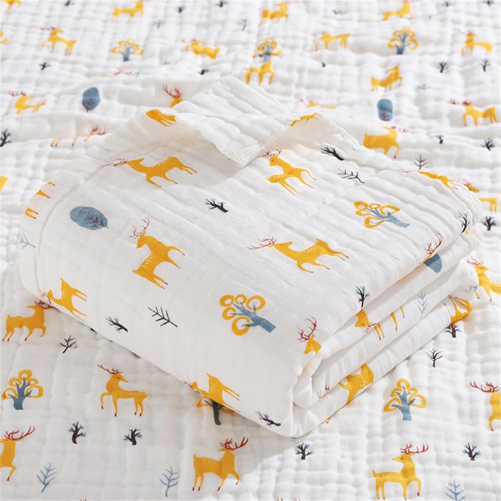 Chickwin Muslins Swaddle Blanket for Newborn/Baby, Soft Comfortable 6 Layers of Cotton Muslins Cloths Bath Towel Toddler Baby Shower Pram Cot Bed Sleeping Throw (110x110cm,Elk)