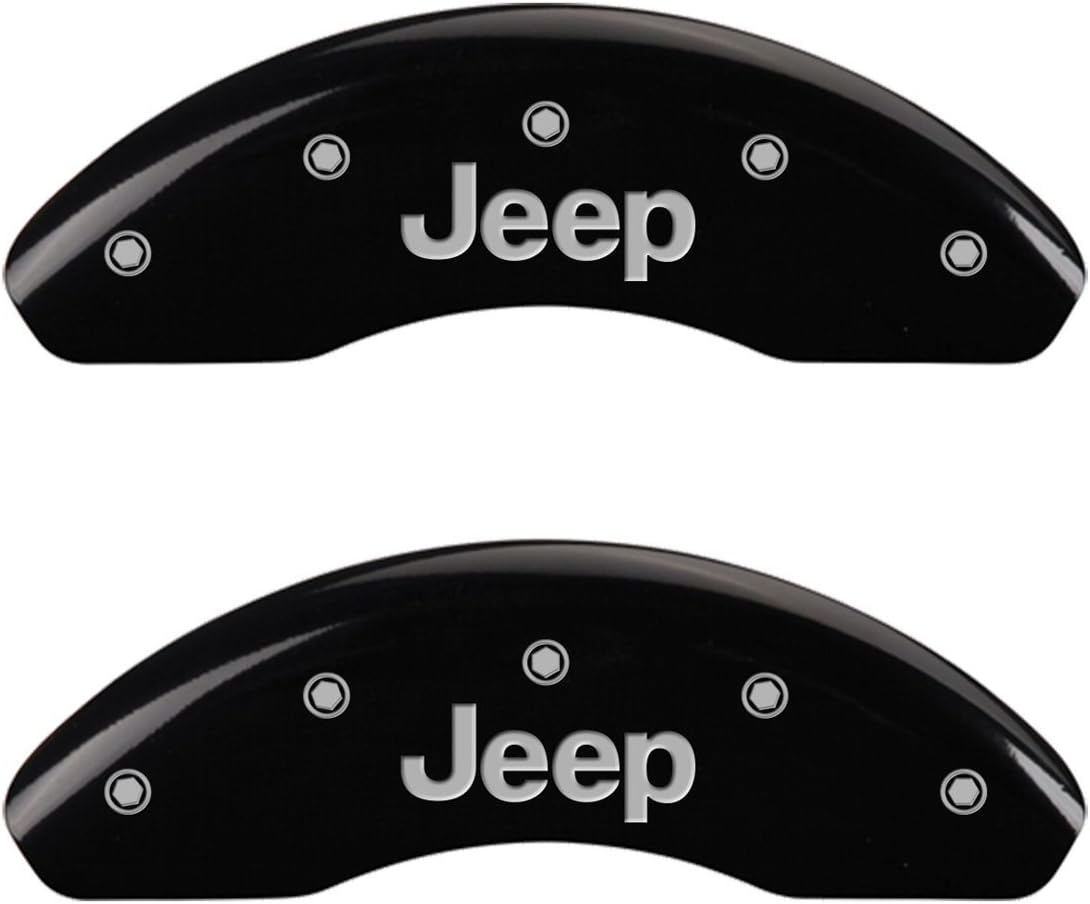 MGP Caliper Covers 42013SJEPRD Red Powder Coat Finish Front and Rear Caliper Cover, Set of 4 (JEEP Silver Characters, Engraved)