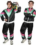 AYBUY Deguisement Année 80 90 Homme Femme, Survêtement Veste Pantalon Costume Tenue Rétro Disco Hippie pour Carnaval Soirée Deguise, L - 1
