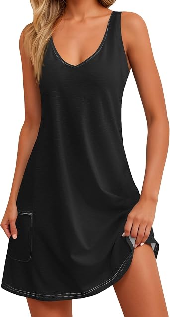 Summer Dresses for Women 2026 Casual V Neck Sleeveless Sundress Boho Tank Dress Beach Vacation Dresses with Pockets