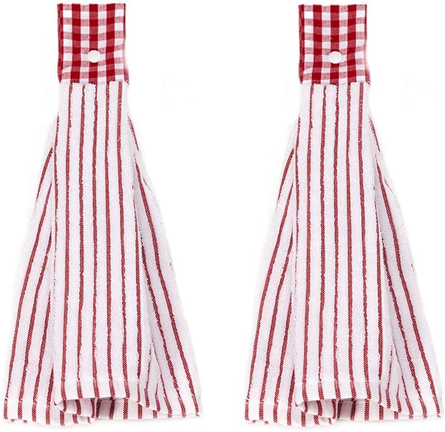 2 toallas de algodón de cocina clásicatoalla absorbentetoallas colgantestoalla de mano, rayas rojas