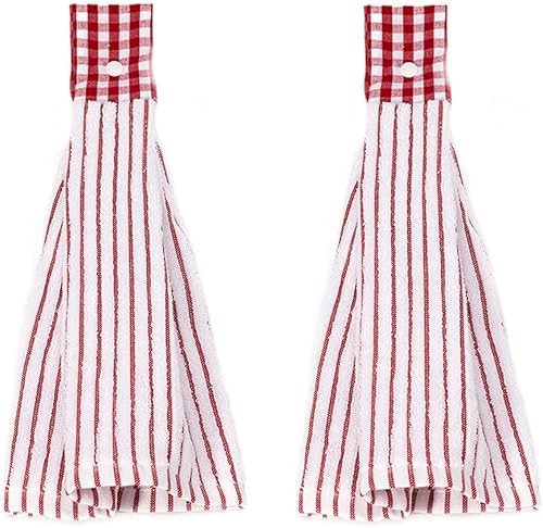 2 toallas de algodón de cocina clásicatoalla absorbentetoallas colgantestoalla de mano, rayas rojas
