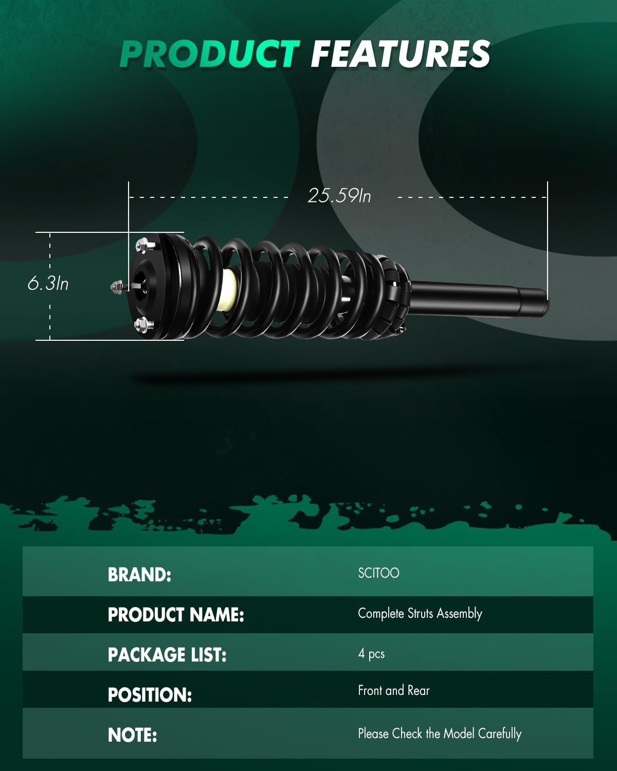 SCITOO - 2Pcs Front Complete Struts Spring Assembly + 2Pcs Rear Shock Absorbers Fits 2010 2011 for Ford Fusion 3.0L/3.5L Full Set Front Rear Complete Struts with 172596 344363 - Set of 4