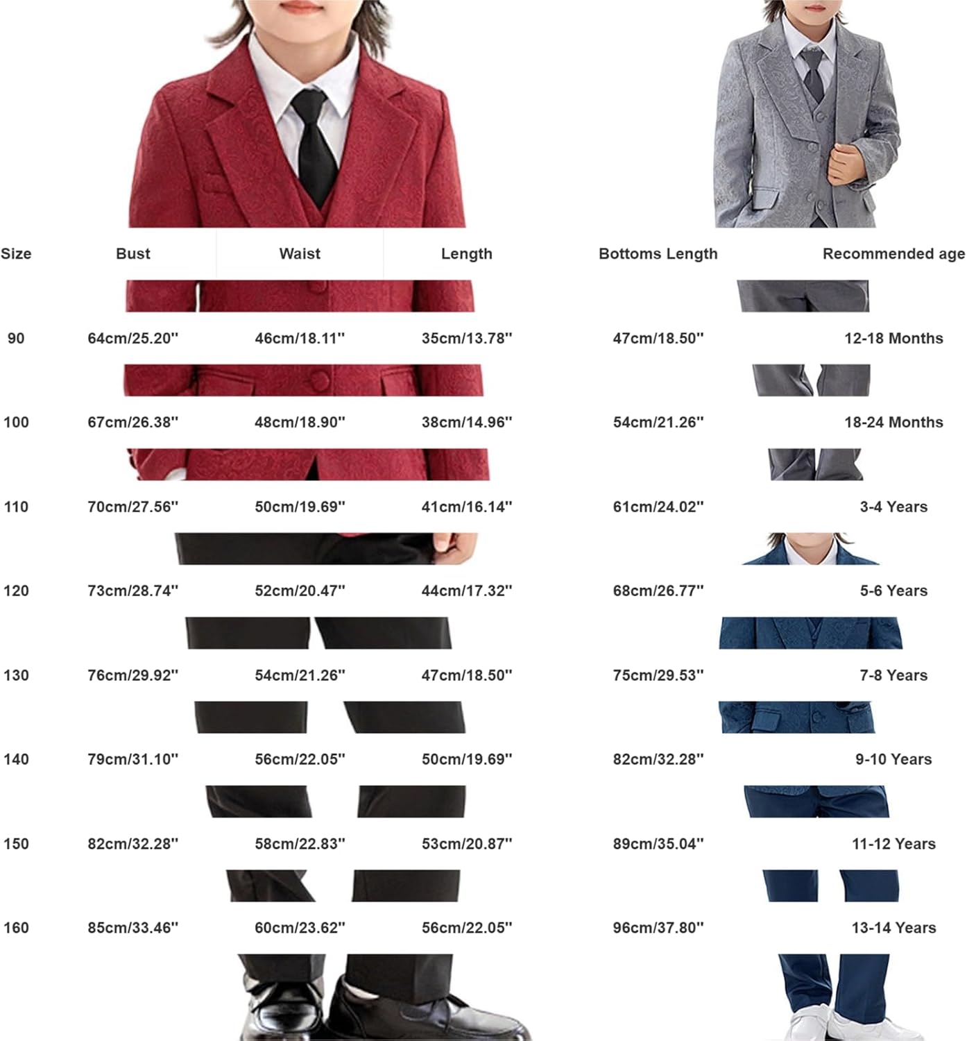 Boys Tuxedo Suit Teen 5 Piece School Uniform Formal Outfit Slim Fit Shirt Vest Wide Leg Pants Tie and Blazer Sets