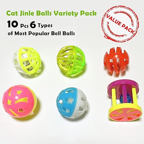 Miniatura 2 de Pelotas de cascabel para gatos, 10 unidades, 6 estilos para gatos de interior, bolas de plástico para gatos con campanas, juguete de sonajero para