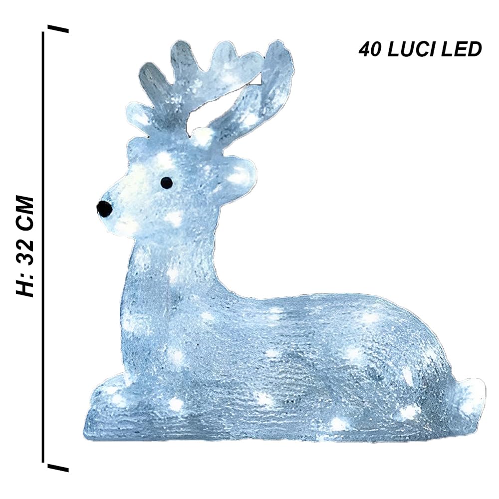 Renna Luminosa con 40 LED alzato in cammino Natalizio Decorativo in acrilico Interno/Esterno allestimenti eventi decorazione giardino albero di natale
