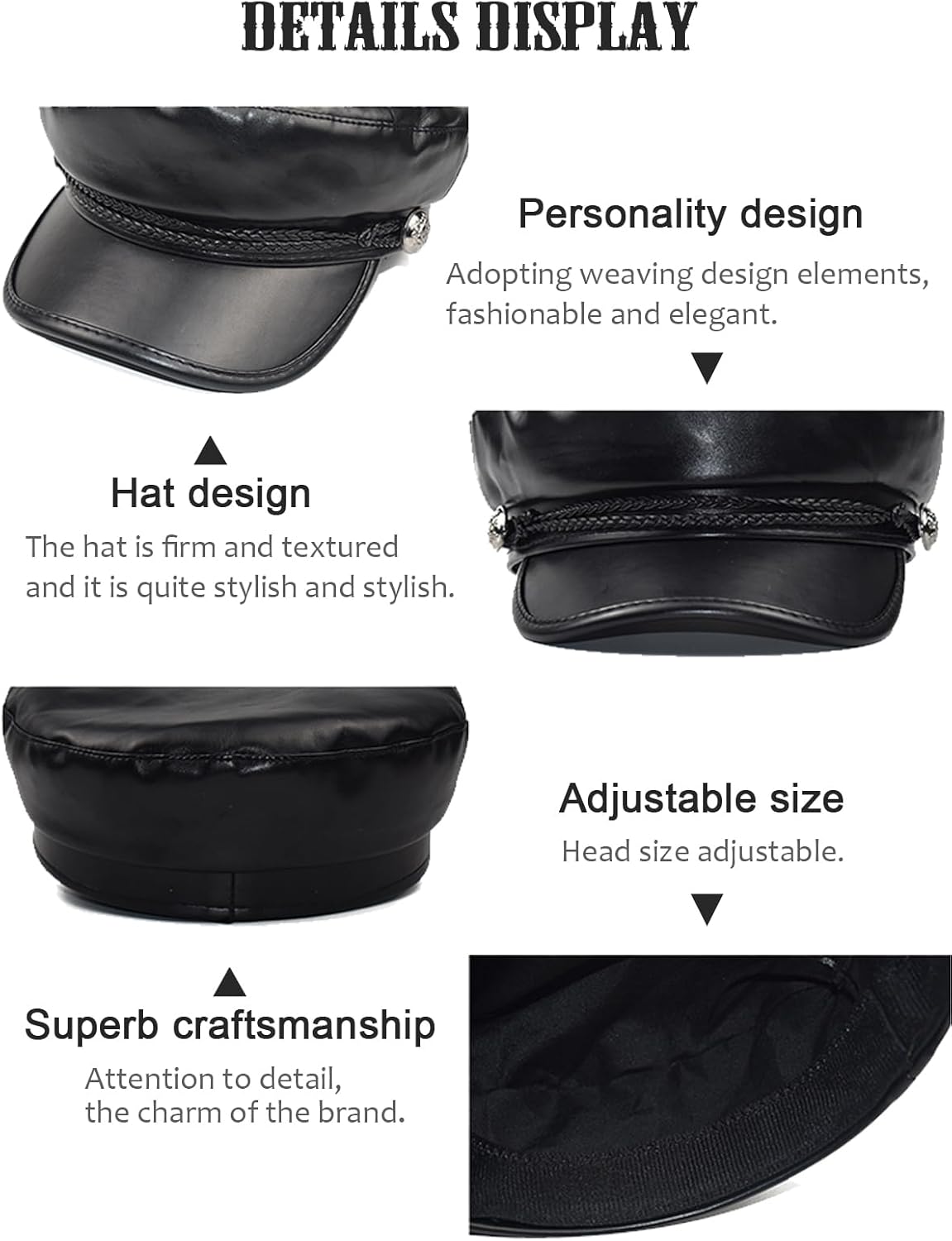 Nanwansu Women Fiddler Cap Newsboy Hat PU Leather Visor Beret Cap - Image 7
