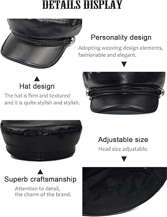 Women Fiddler Cap Newsboy Hat PU Leather Visor Beret Cap