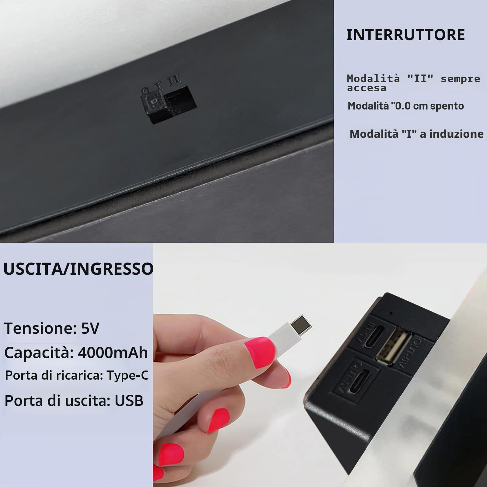 VOMI Applique LED da Parete Interno con Sensore di Movimento, Lampada da Parete Senza Fili Ricaricabile Luce da Parete a Batteria 4000 mAh Adesiva Illuminazione da Parete 2 Pezzi 6000K