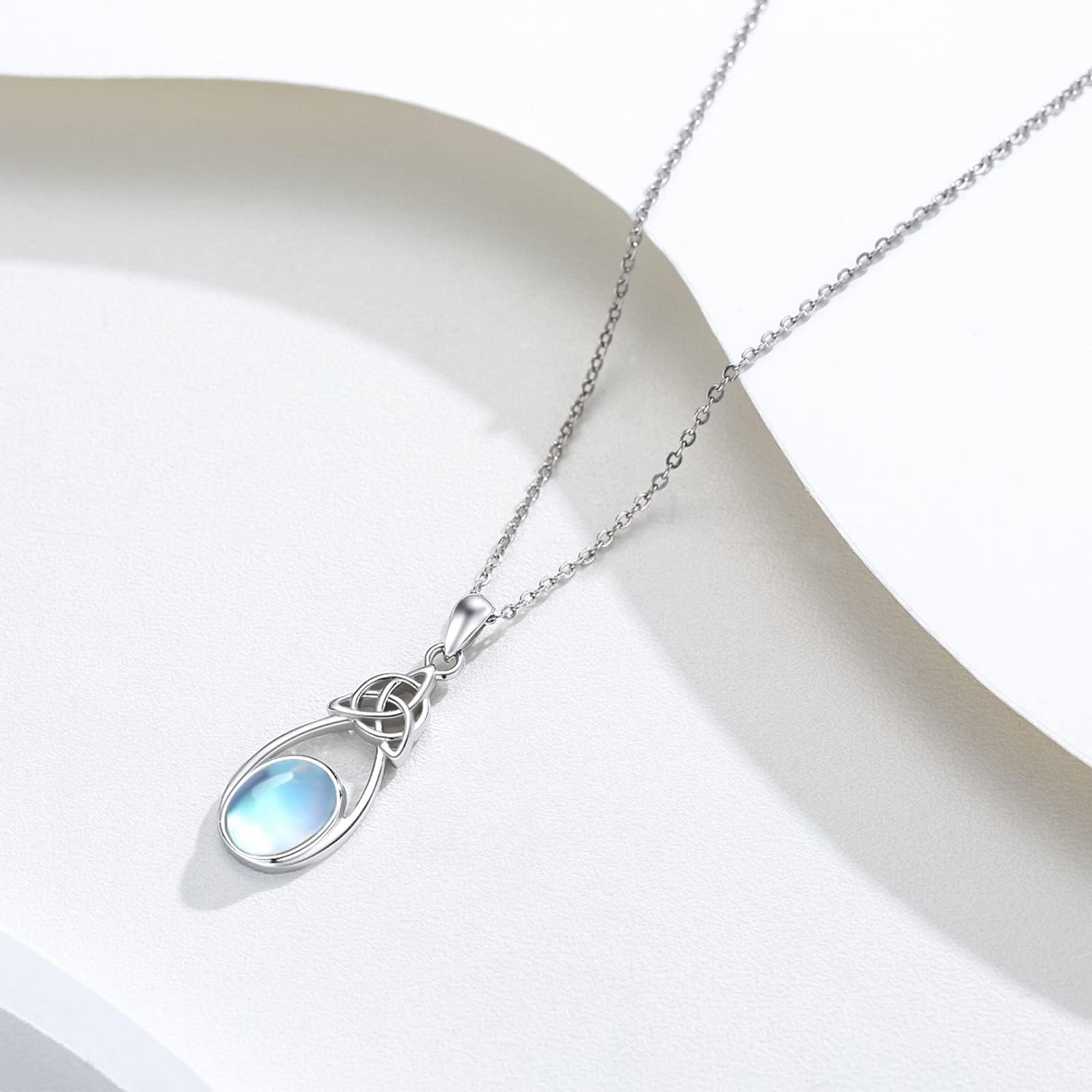 OHAYOO Mondstein Kette 925 Sterling Silber Opal Anhänger Halskette Keltischer Knoten Kette Mondstein/Opal Schmuck Geschenke für Damen Mädchen