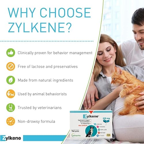 Miniatura 4 de Vetoquinol Zylkene - Suplementos calmantes para perros medianos de 23 a 65 libras, ayuda a aliviar la ansiedad del perro y la ansiedad del gato, sin