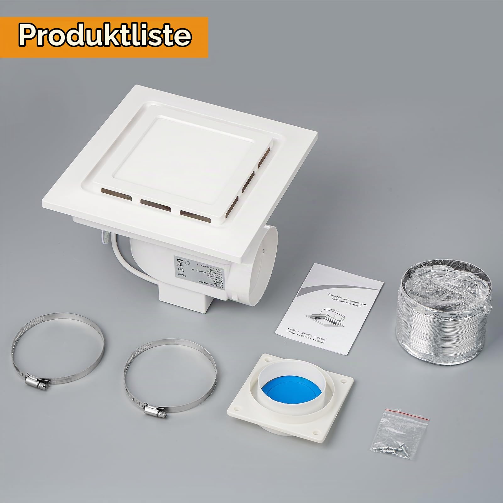 Abluftventilator für Badezimmer 210mm Badlüfter mit LED Licht 8.3IN, 130 CFM, ultra-leiser 1,0-Sone-Abluftventilator mit 1500 lm, 6000 K Licht