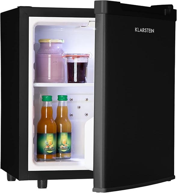 Klarstein Silent Cool Deluxe Edition- Refrigerator, Mini Fridge, Compact, 2 Levels, Stepless: 4.5-15 ° C, Temperature Control, 30 L Volume, Arctic-Fox Cooling, 24dB Quiet, Space-Saving, Black